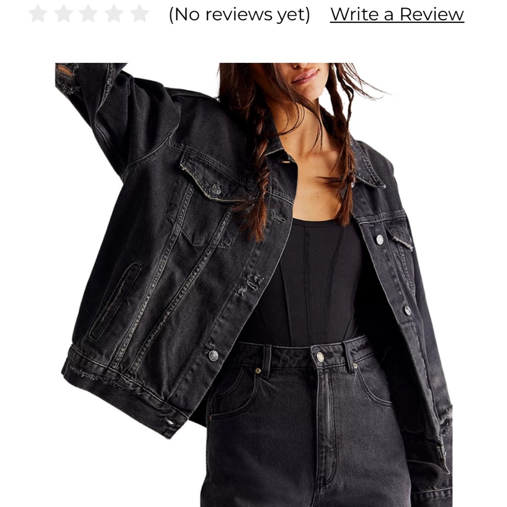 Free People black distressed denim jacket